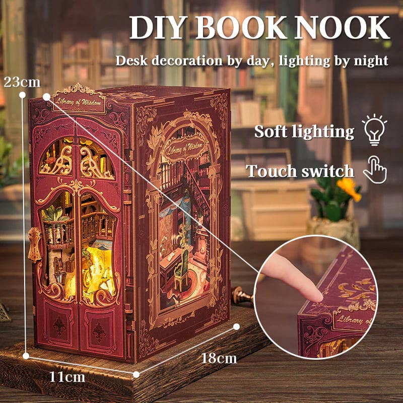 Fermalibri in legno da montare - Angolo di lettura CUTEBEE con illuminazione a LED