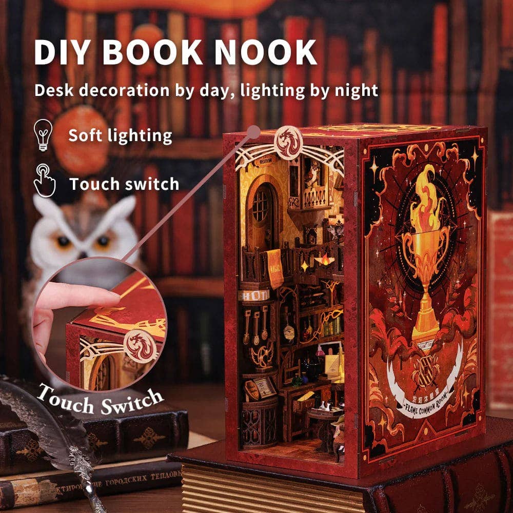 Fermalibri Flame Common Room - Book Nook CUTEBEE in legno con illuminazione LED
